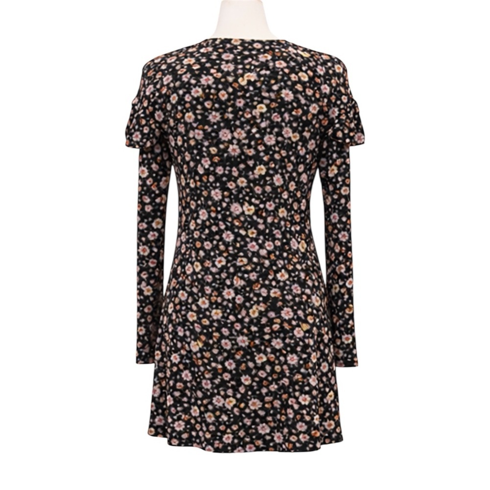 Ditsy Floral Babydoll Mini Dress Layered Long Sleeve Soft Grunge Cottagecore M - Picture 5 of 7
